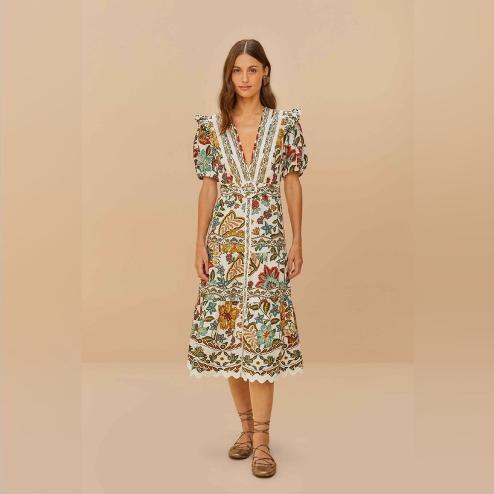 FARM Rio Off White Botanicals Belted Midi Dress - Picture 4 of 12